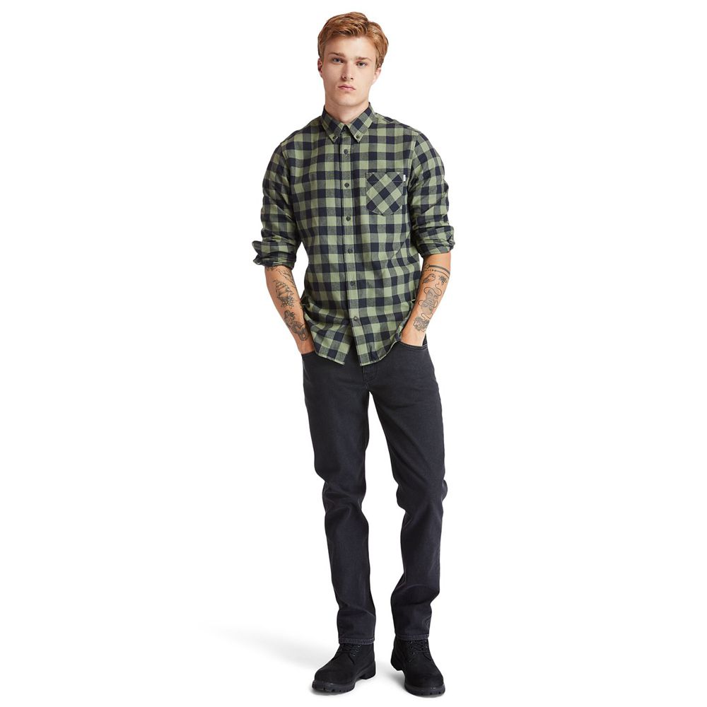 Camasi Timberland Barbati Masline Verzi/Negrii - Nashua River Long-Sleeve Flannel Check - Romania -